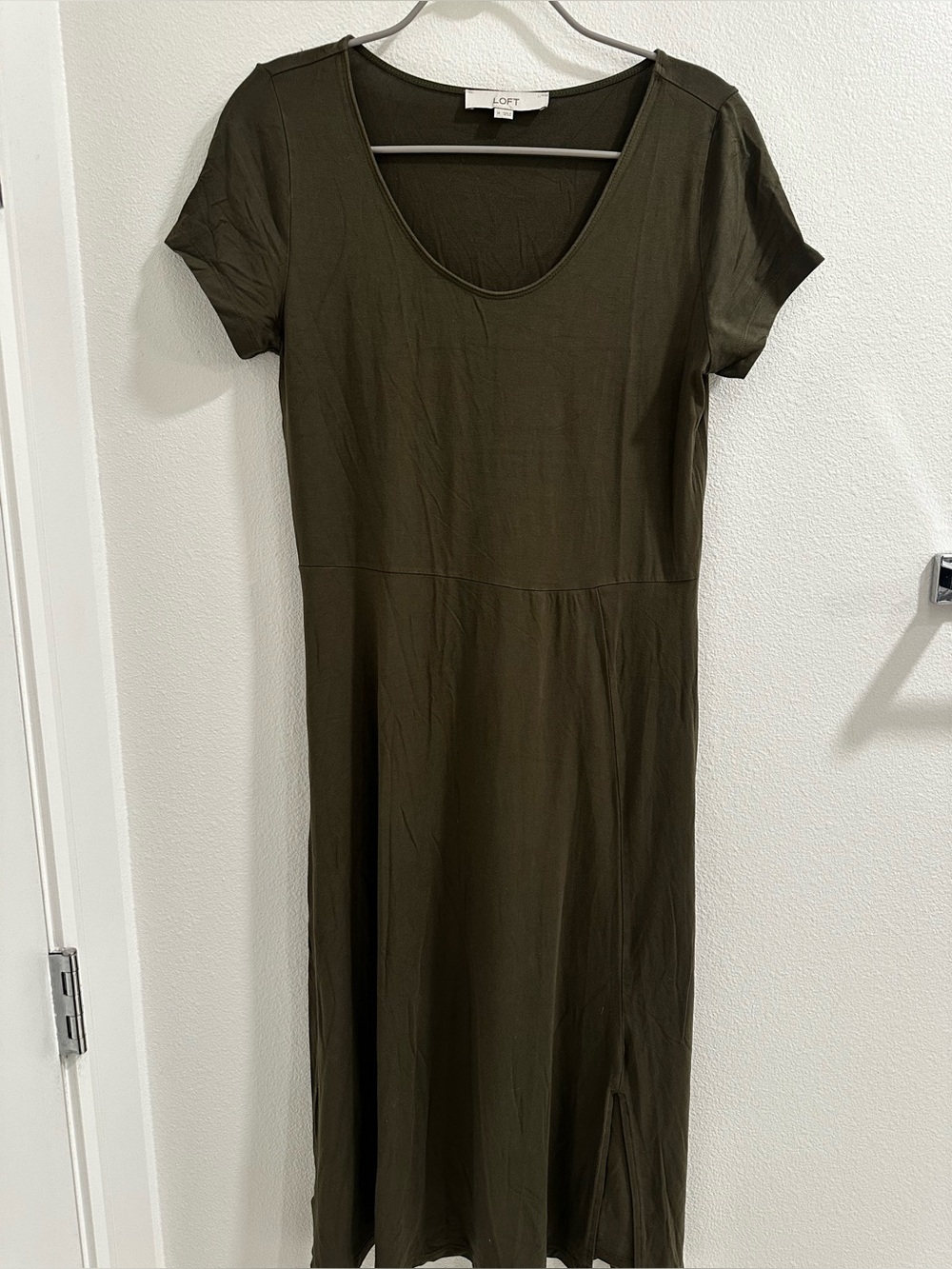 Loft olive green short-sleeve midi dress